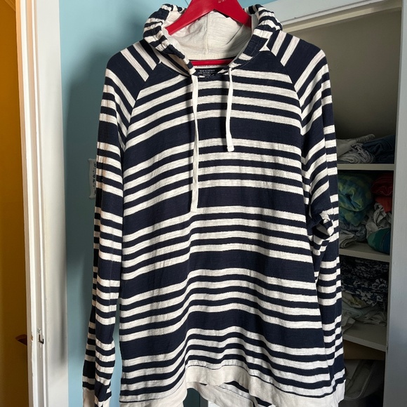 Men’s Banana Republic Long Sleeve Striped Hooded T-shirt, Navy and WhiteXXL - Picture 1 of 10